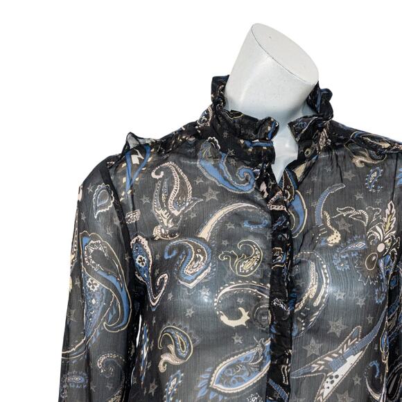 ZADIG & VOLTAIRE Women's Ribbie Paisley Short Dress Black sheer poly size XS - Picture 7 of 9